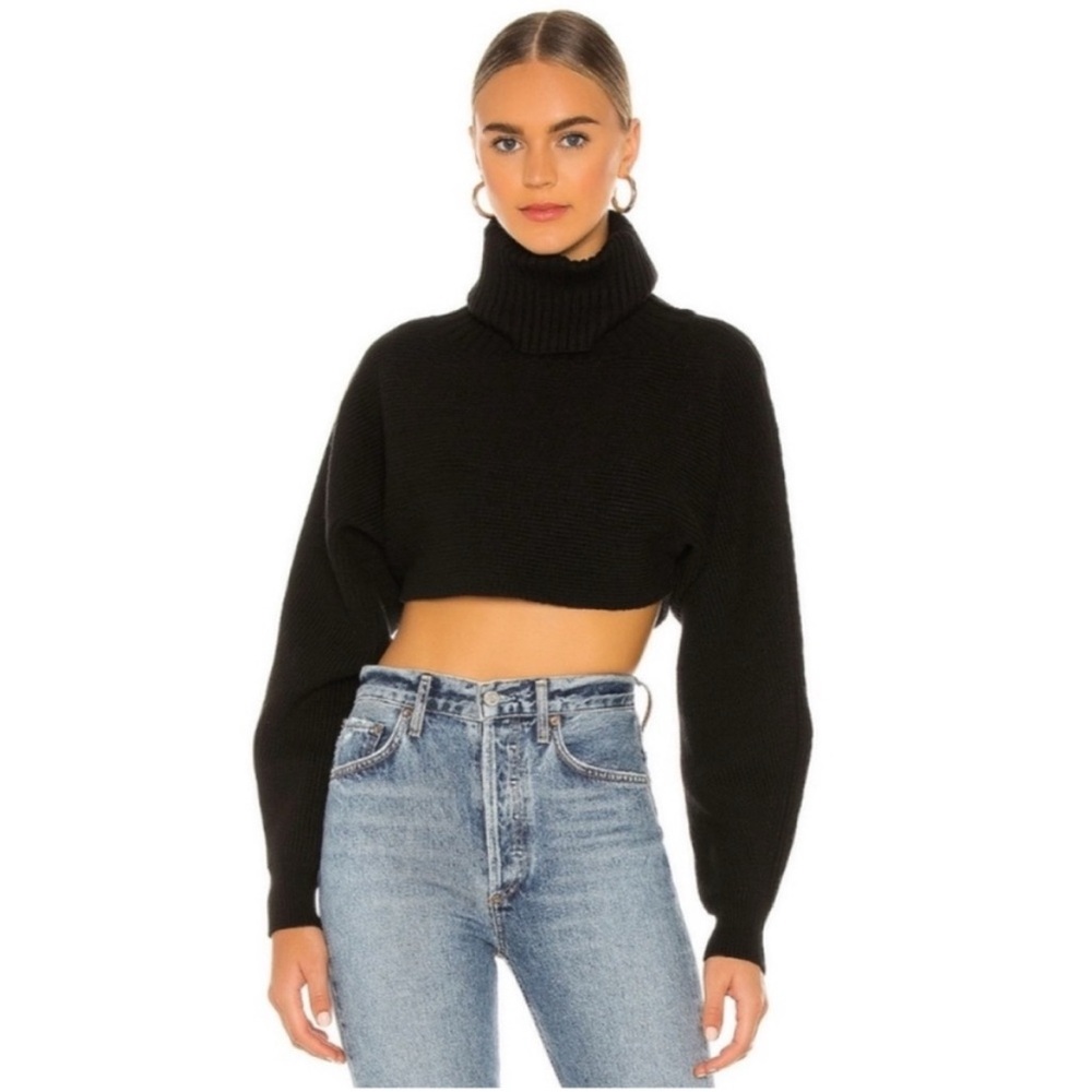 House Of Harlow‎ 1960 Cropped Ribbed Turtle Neck Sweater Black Size Medium